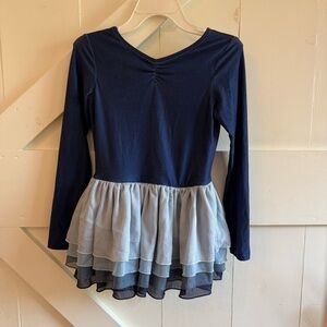Cheeky Plum Navy Long Sleeve Lined Dance Leotard w/ Tiered Tulle Skirt 8Y